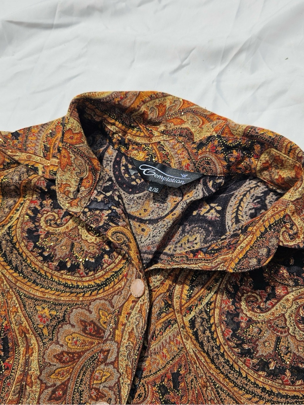 VINTAGE Sparkly Paisley Button-Front Shirt